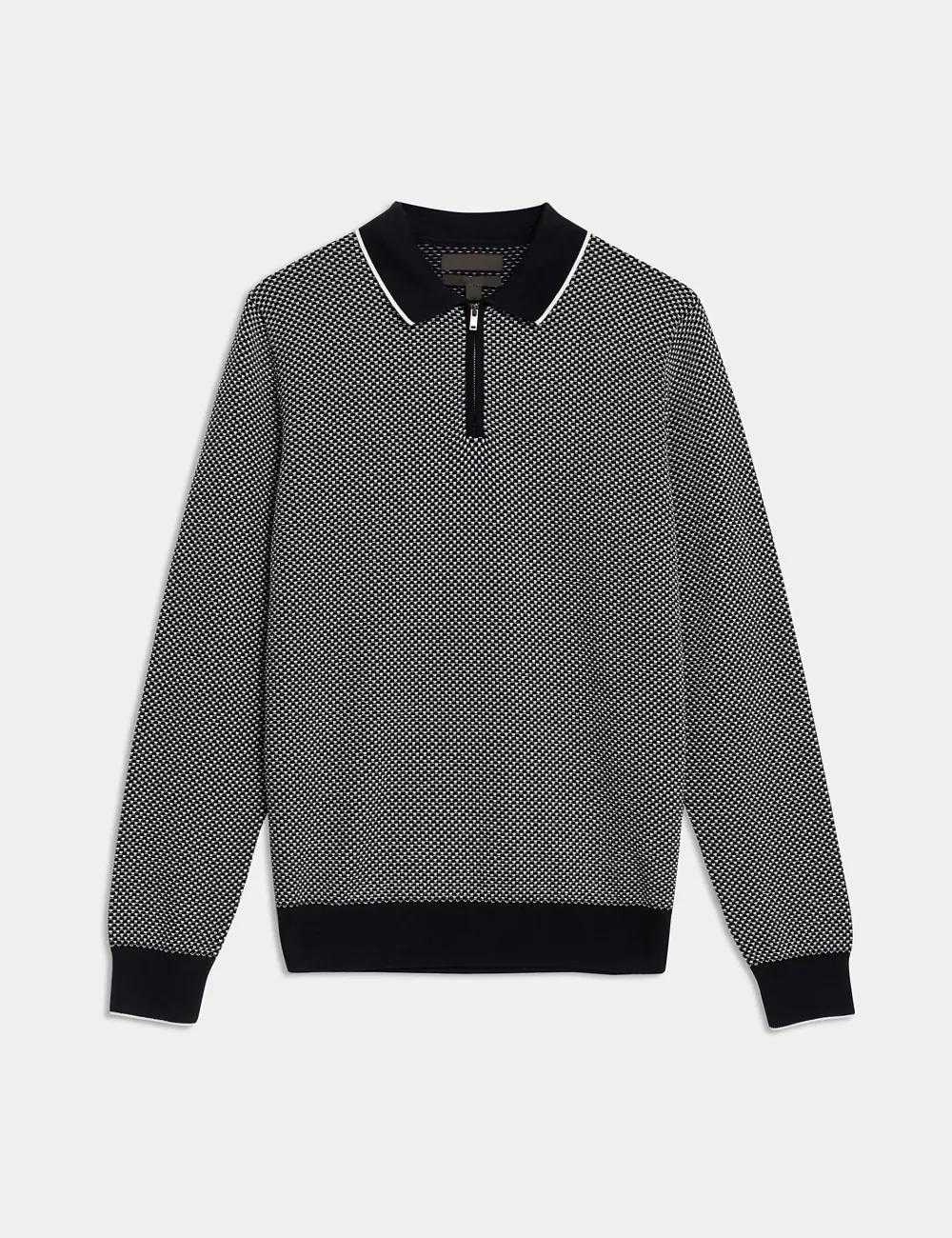 Long Sleeve Textured Knitted Polo Shirt