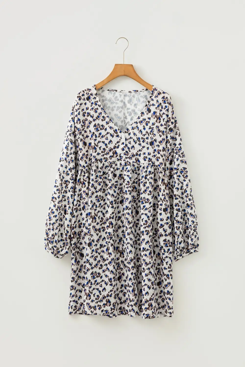 Animal Print V Neck Long Sleeve Mini Dress