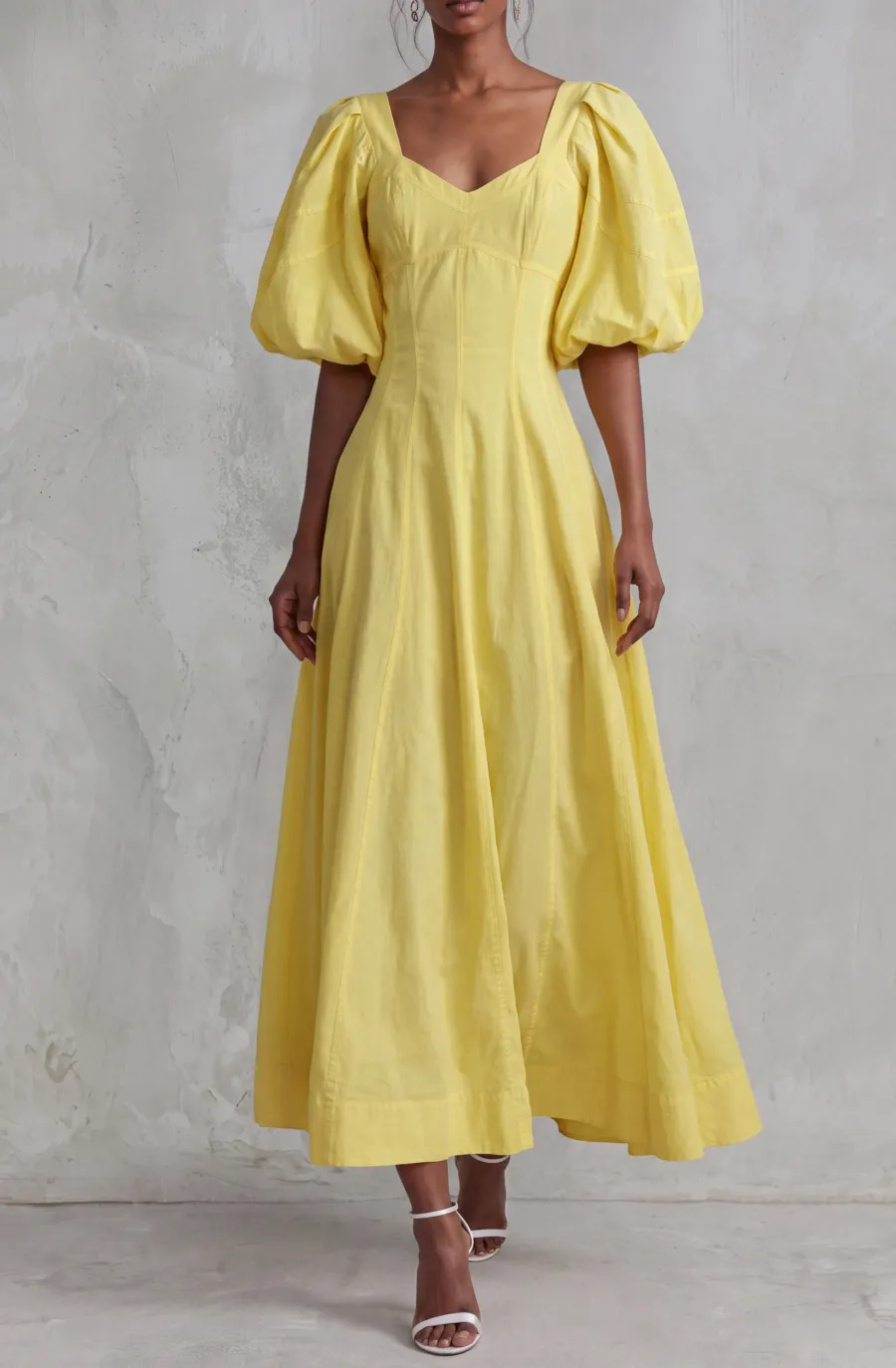 Square Neck Puff Sleeve Maxi Dress