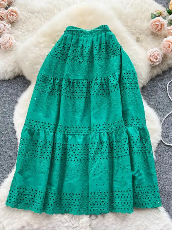 Eyelet Tiered Maxi Skirt