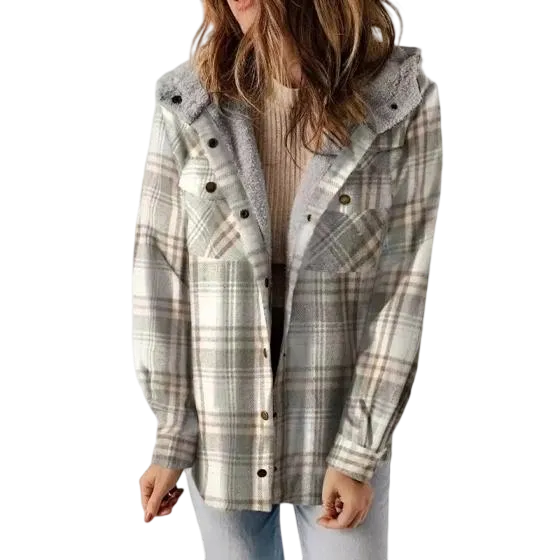 Women's Plaid Hooded Jacket: Casual Vintage Soft Fitted - Autumn/Winter