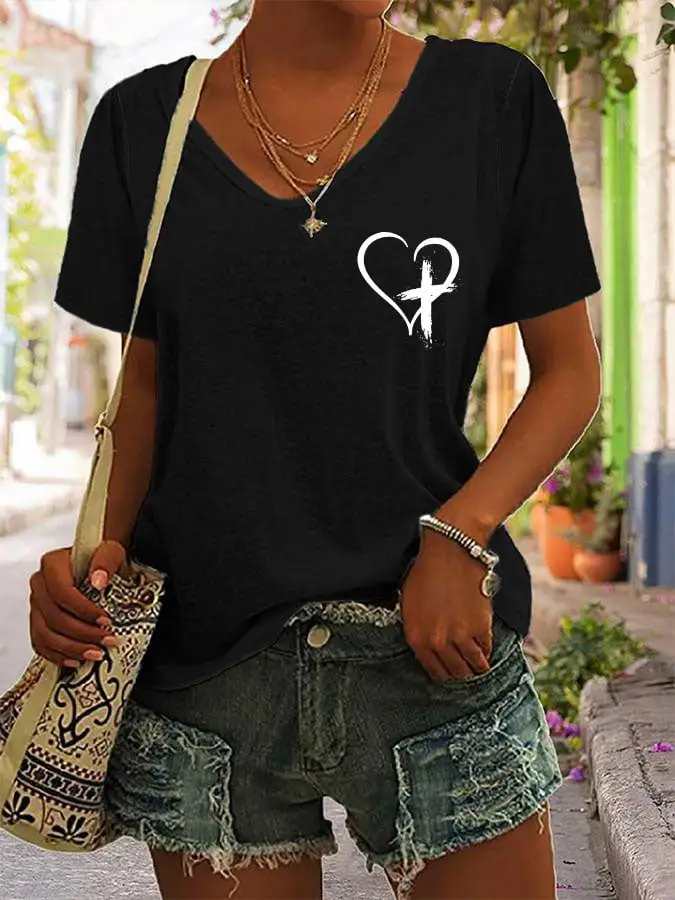 Women's Faith Cross Leave The Judgin To Jesus V-Neck T-Shirt