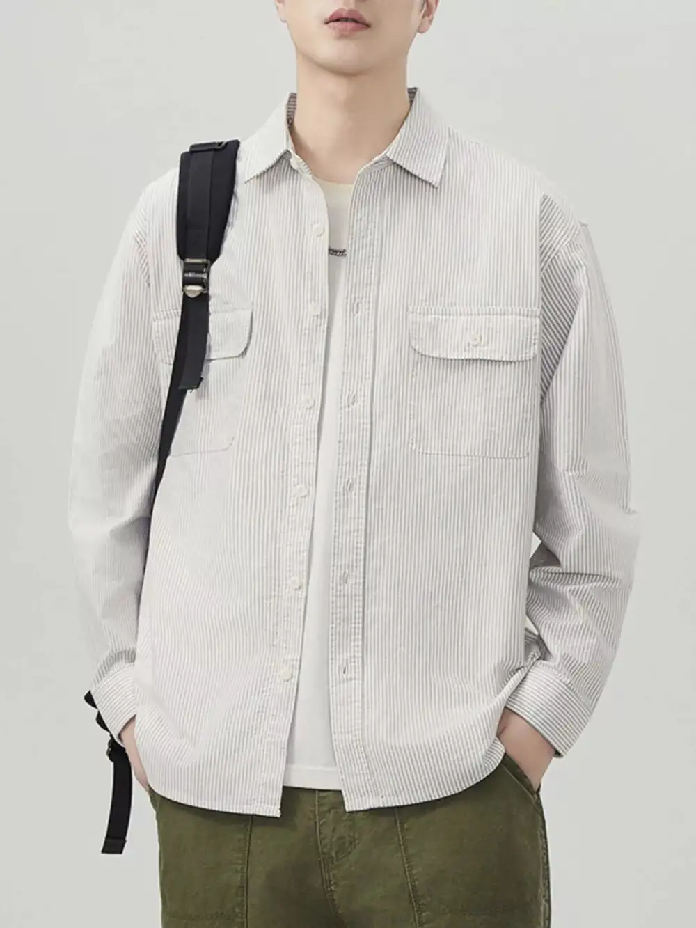 Tailored Long-Sleeve Striped Button-Up Shirt