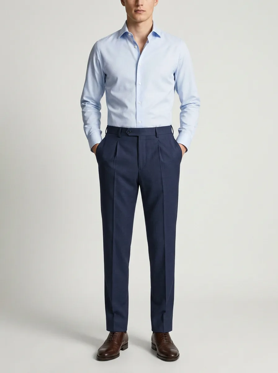 Men's Business Casual Navy Pleated Trousers