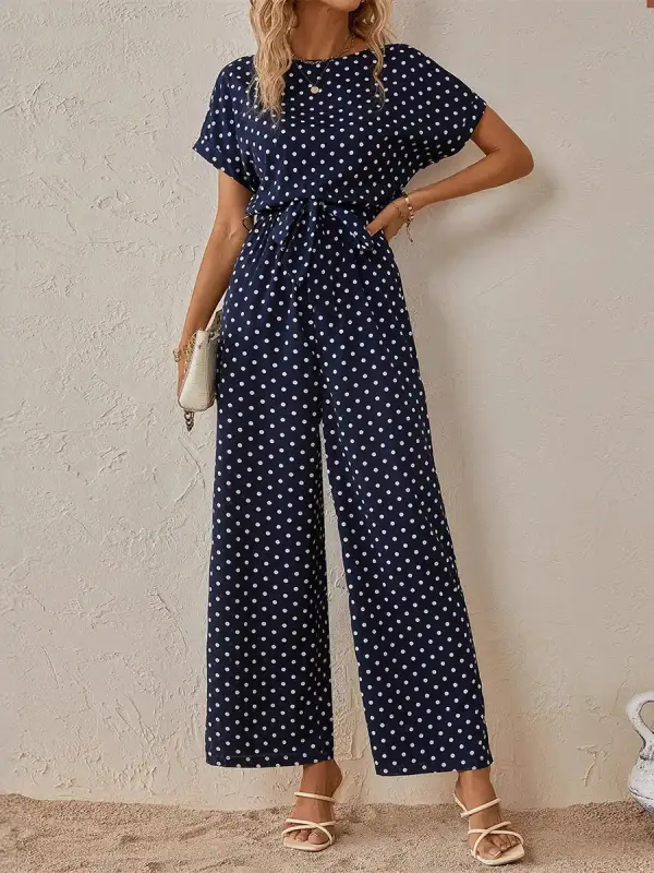 Negende Broek Met Hoge Taille Contrastkleurige Stippen En