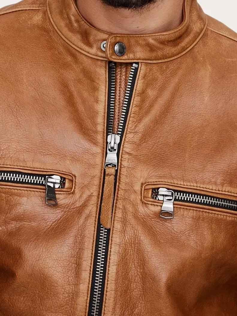 Men's Cognac Brown Leather Casual Jacket