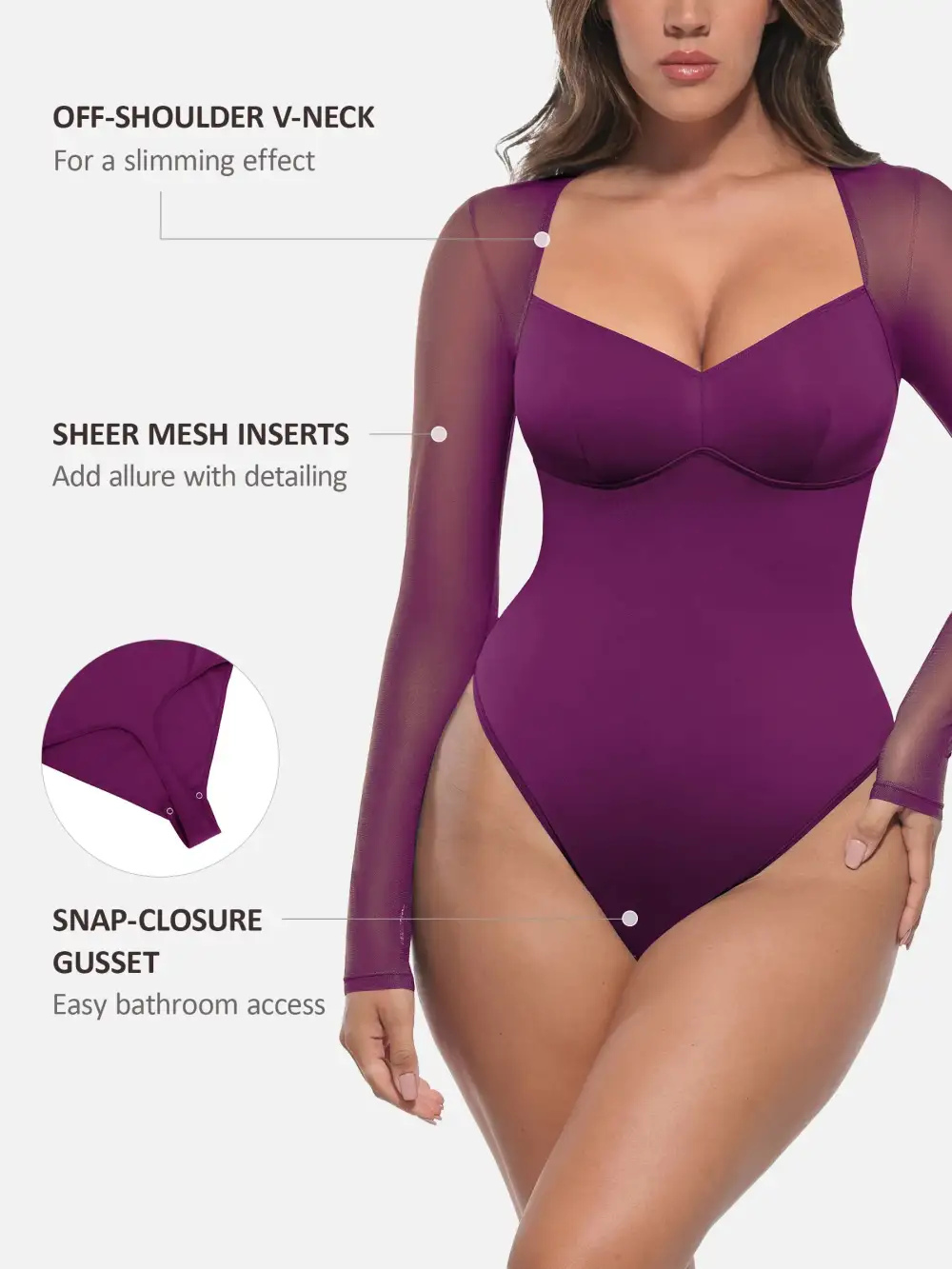 Mesh Panel V Neck Shaping Bodysuit