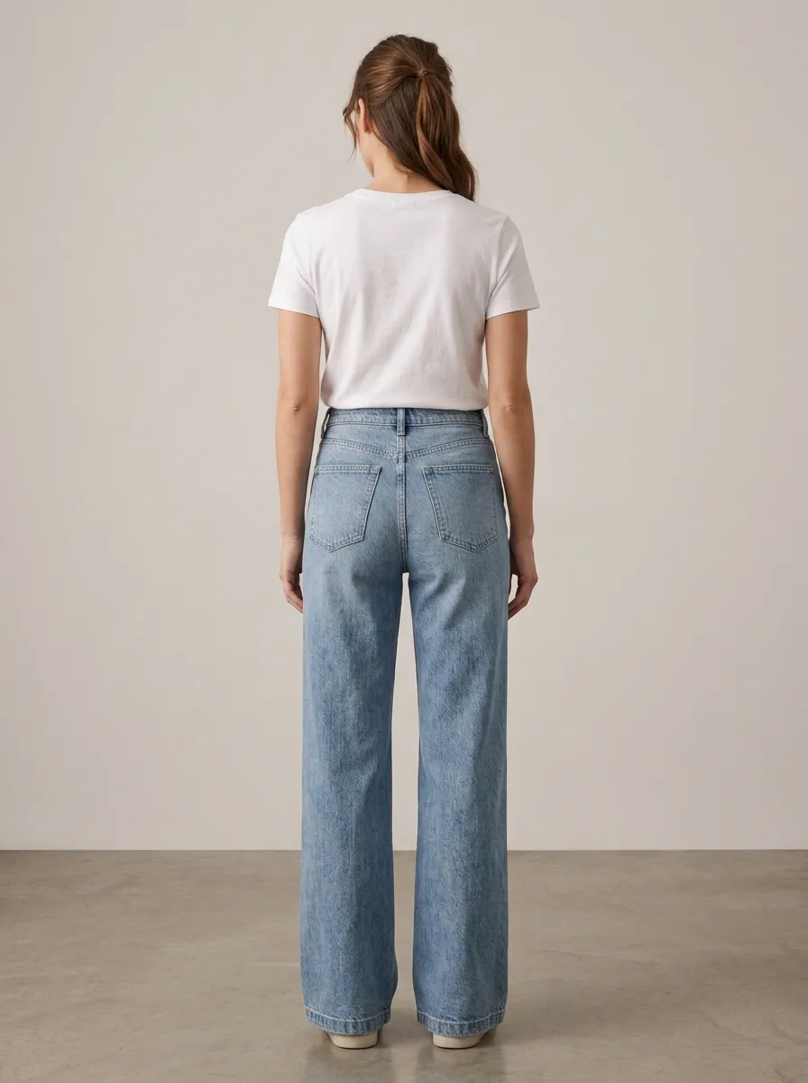Contemporary-Look Wide-Leg Printed Washed Denim Jeans