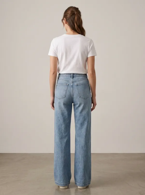 Contemporary-Look Wide-Leg Printed Washed Denim Jeans