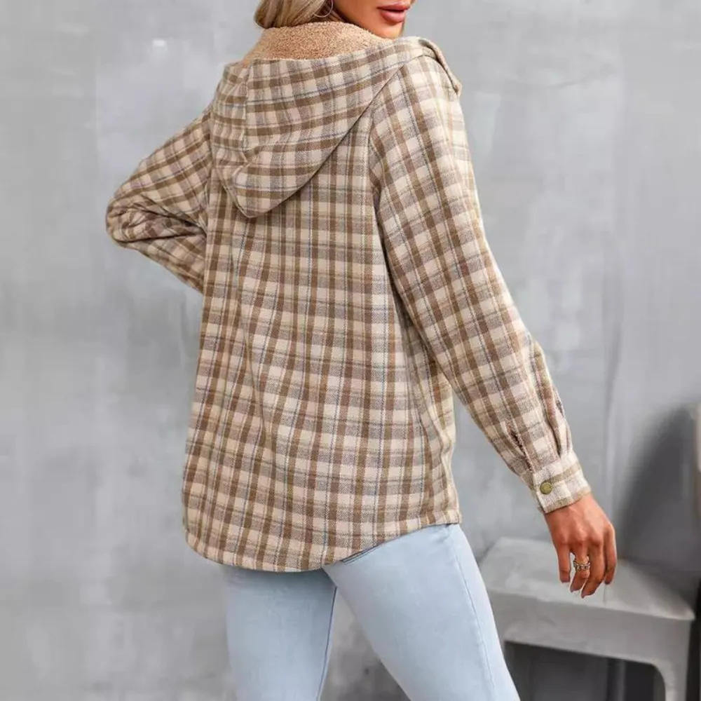 Women's Plaid Hooded Jacket: Casual Vintage Soft Fitted - Autumn/Winter