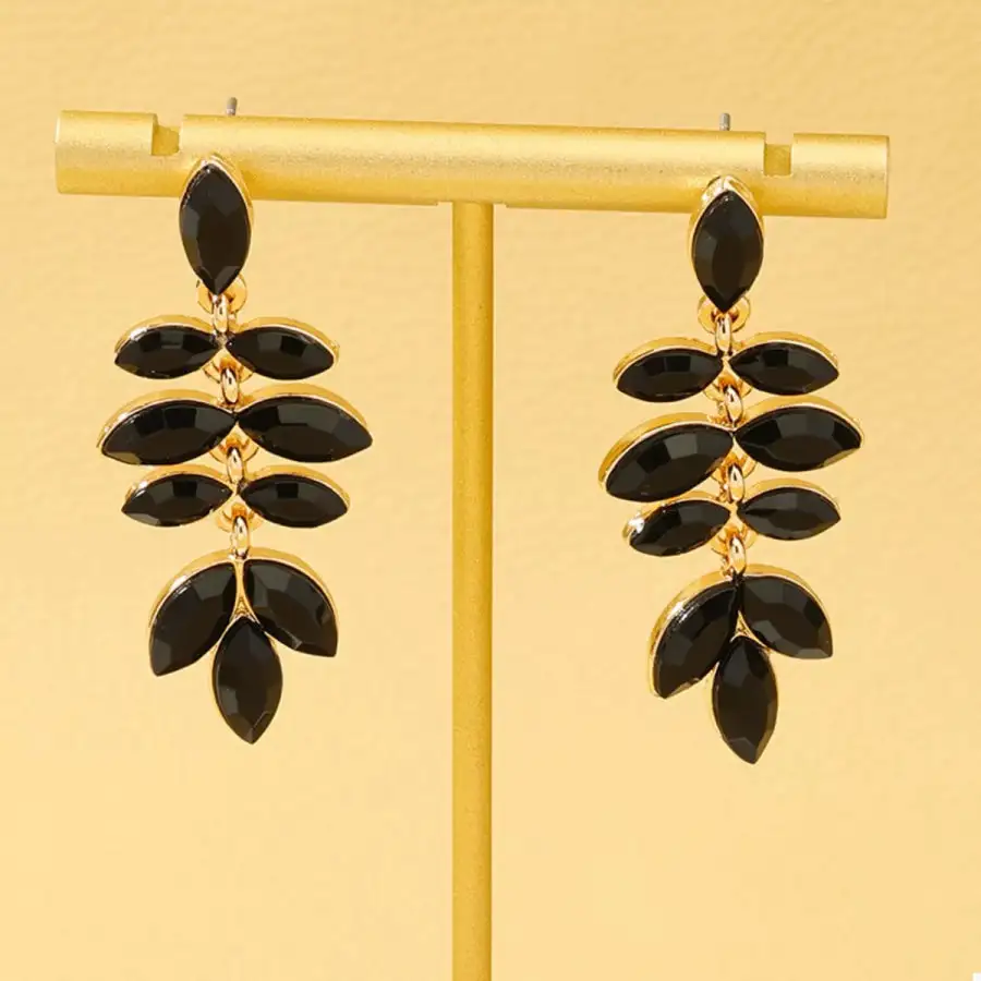 K Gold Plated Alloy Resin Leaf Drop Earrings