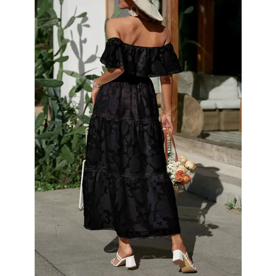 Ruched Off Shoulder Short Sleeve Midi Dress