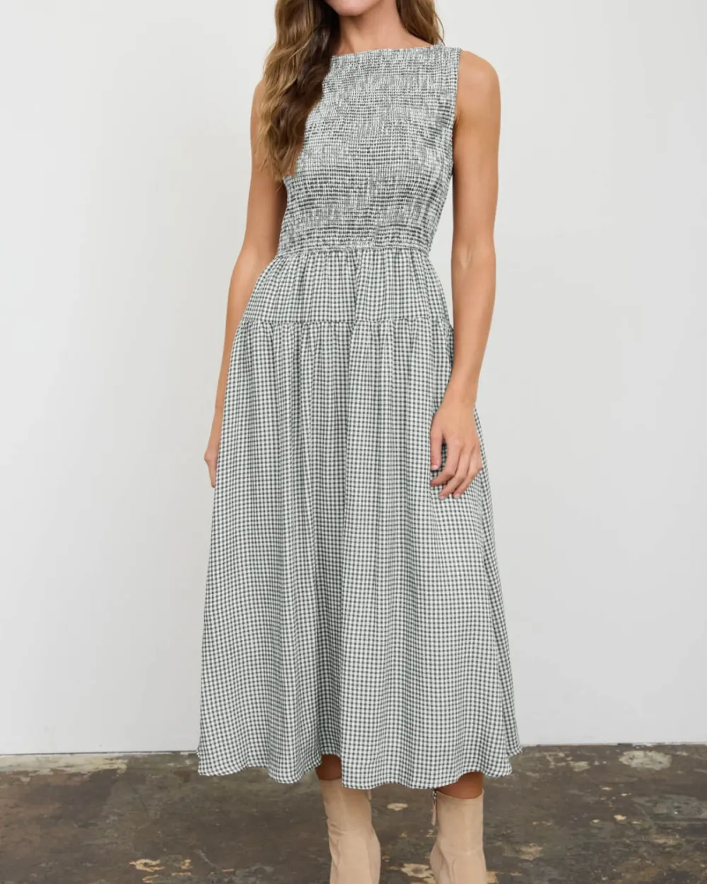 Smocked Gingham Tiered Dress