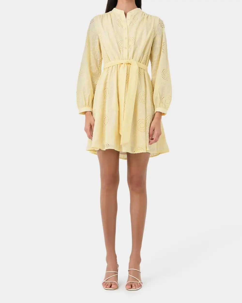 Mock Neckline Cotton Tie Dress -Golden Haze