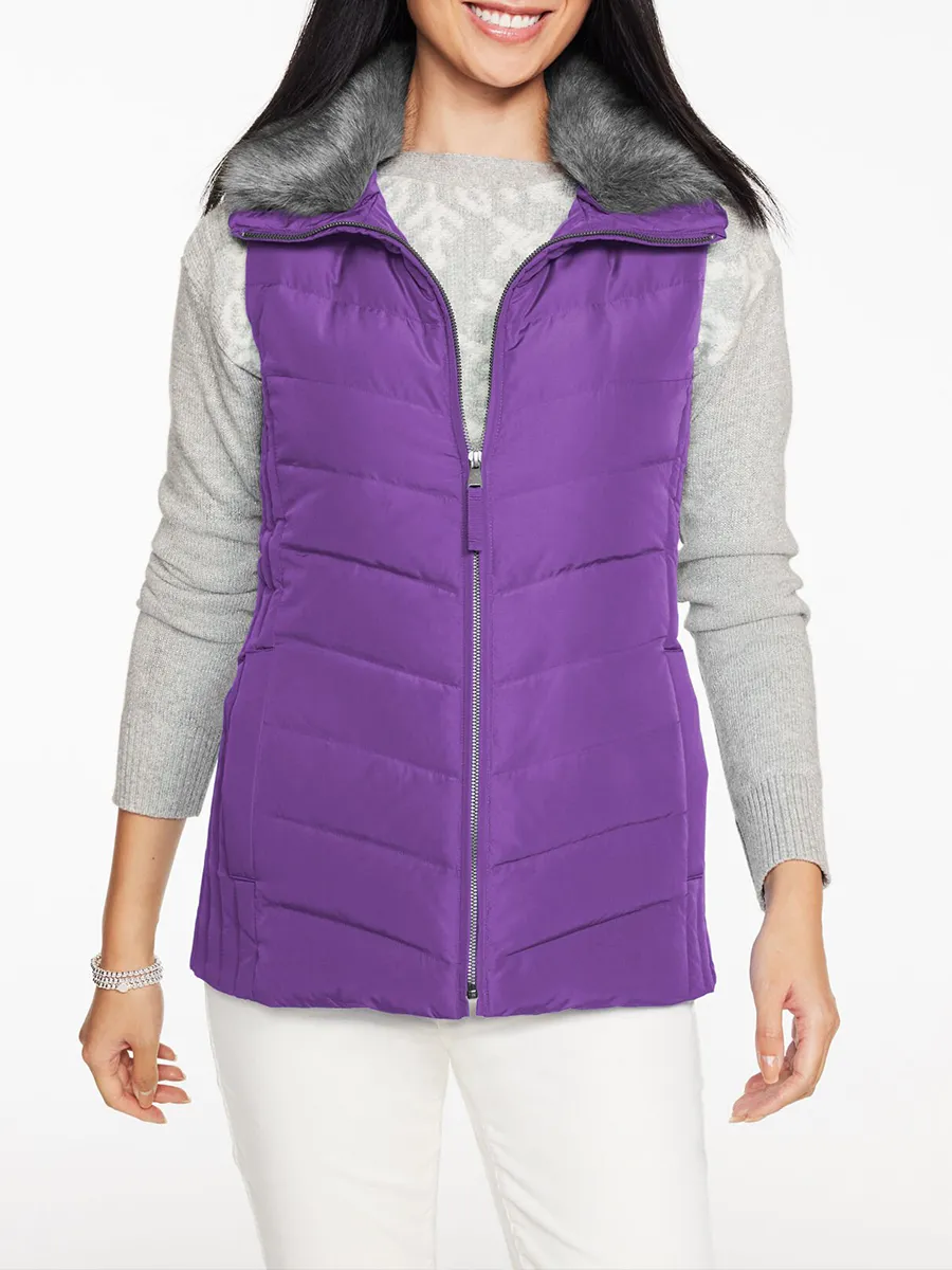 Lady's Simple And Warm Fur Lined Down Jacket