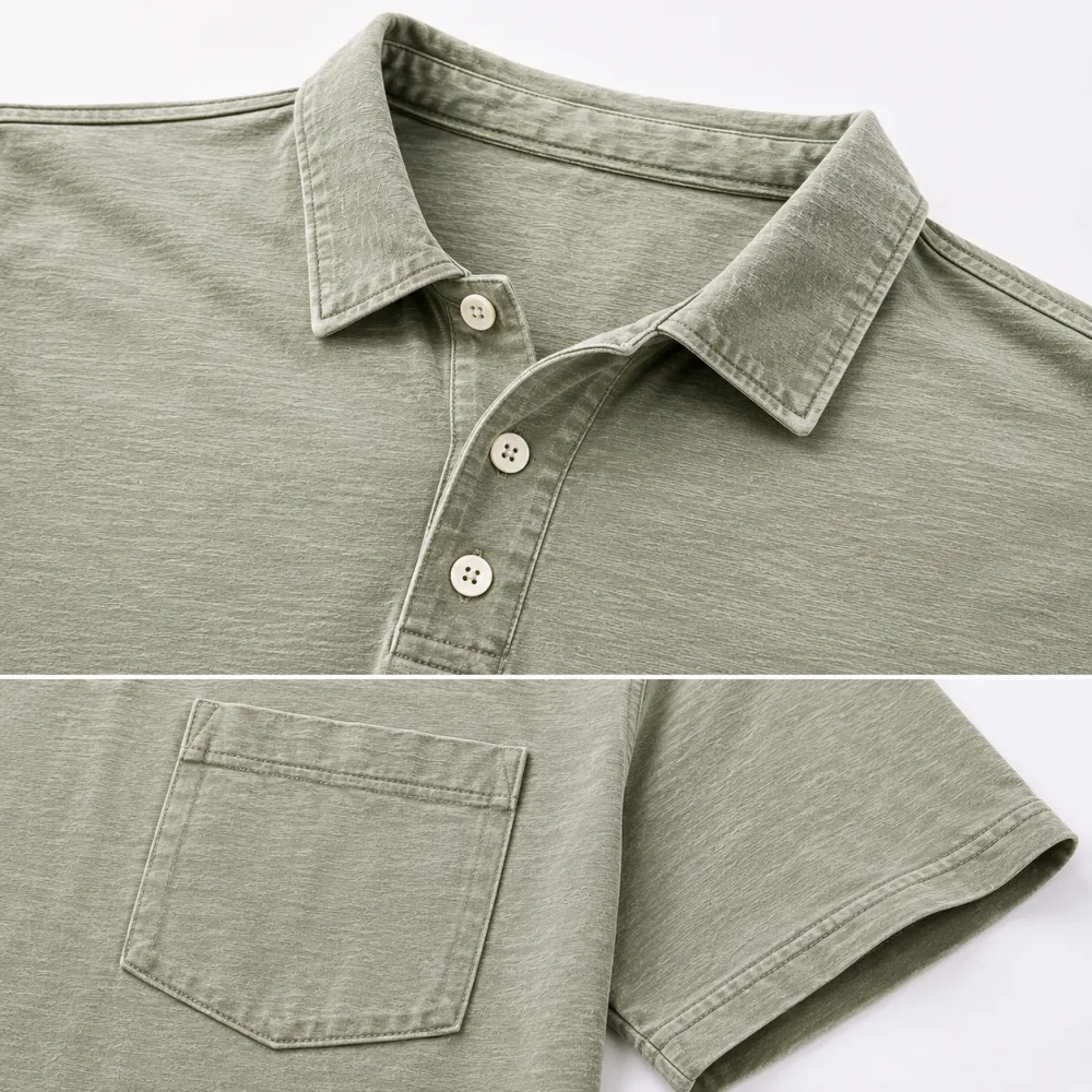 Men's Washed Cotton Blend Pocket Polo Shirt