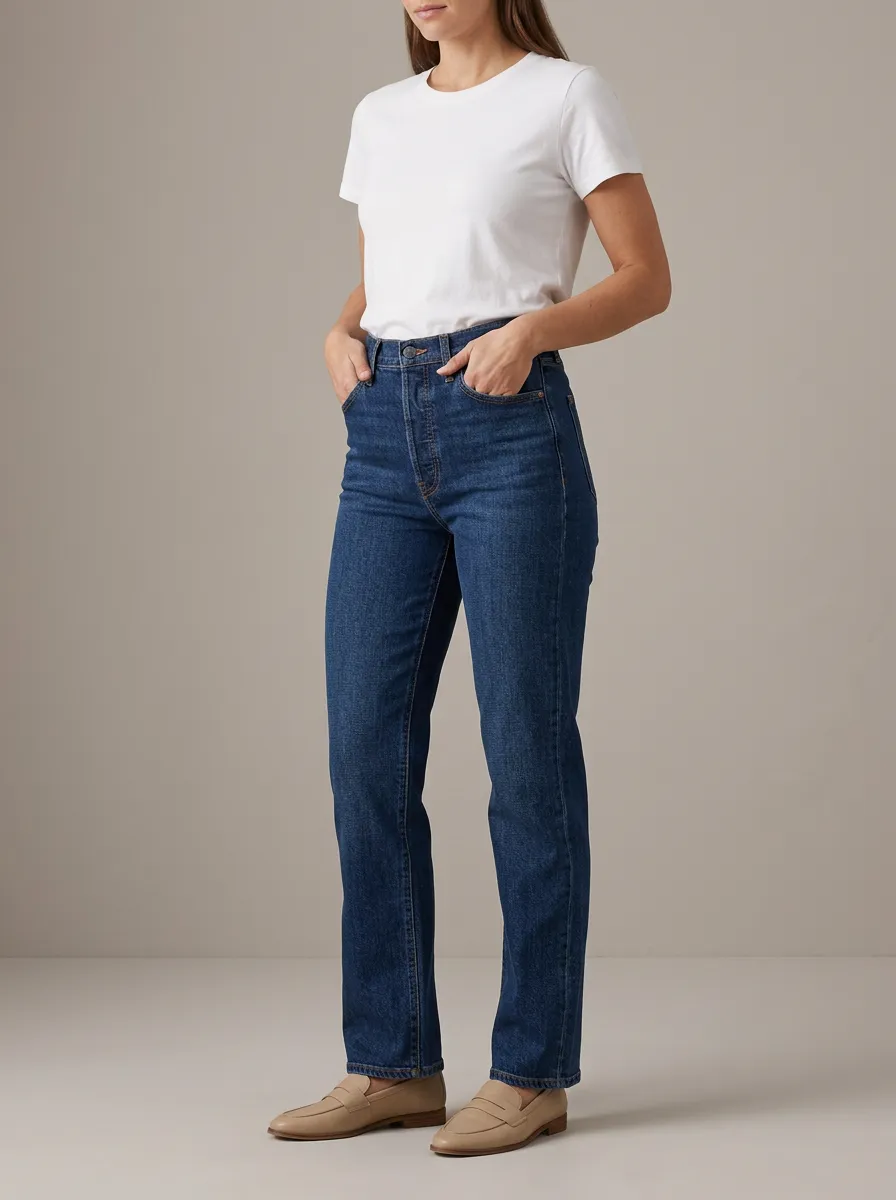 Urban High-Rise Straight-Leg Washed Denim Jeans