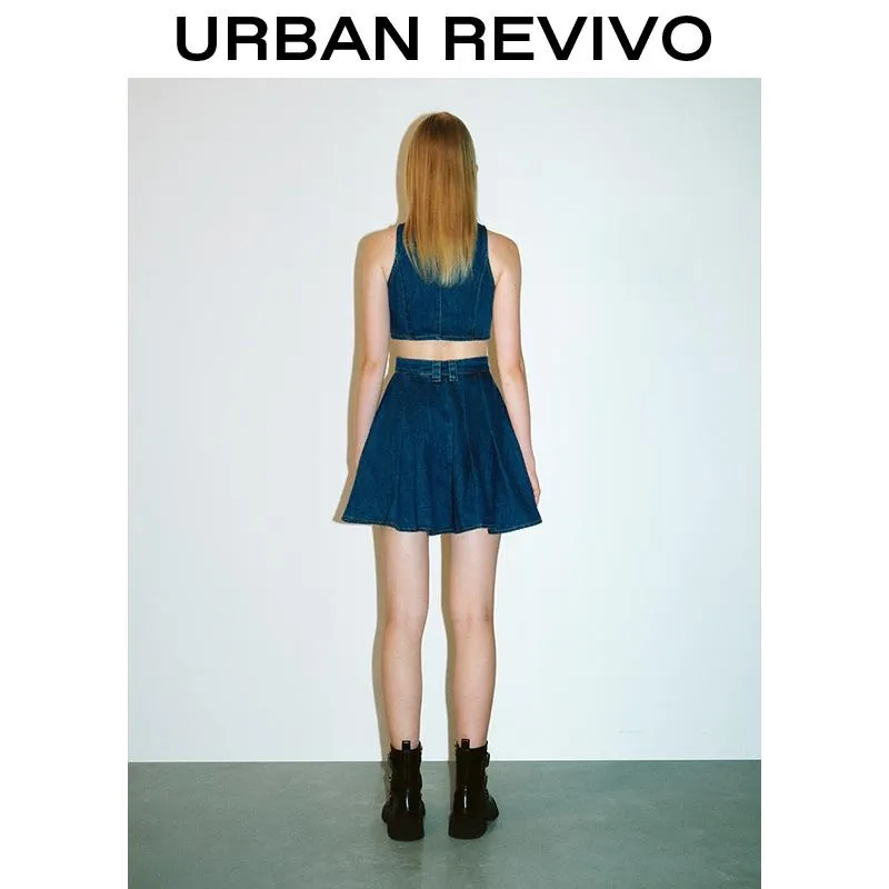 Cut-Out Sleeveless Denim Dress