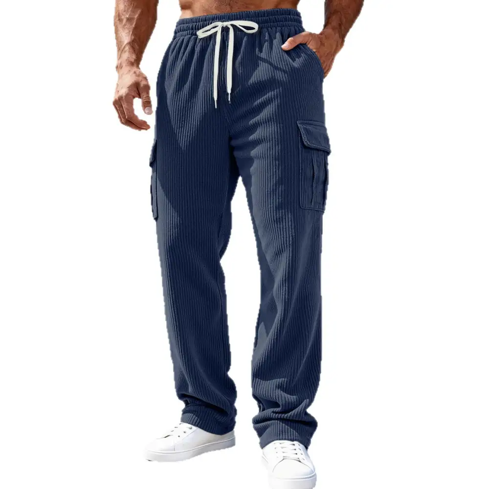 Men's Knitted Cargo Pants Waistband Pockets Cargo Pants