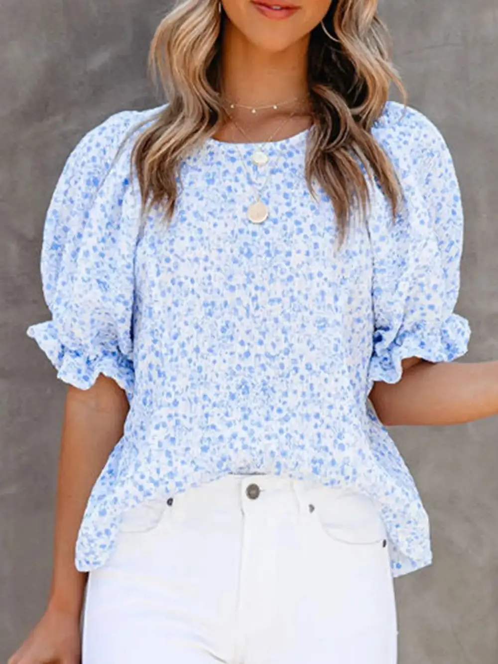 Floral Print Ruffle Sleeve Blouse Plus