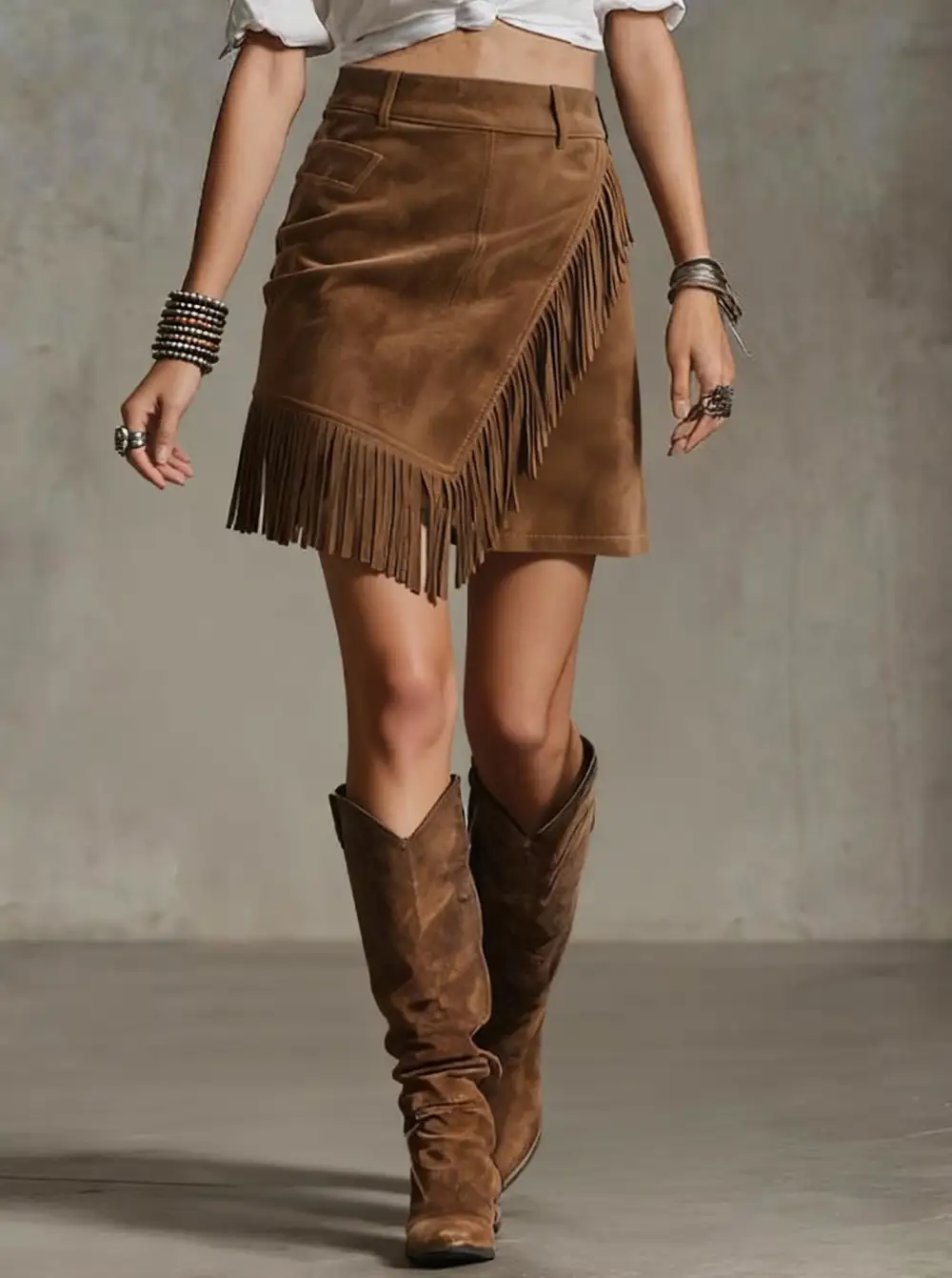 Suede Retro Boho Skirt
