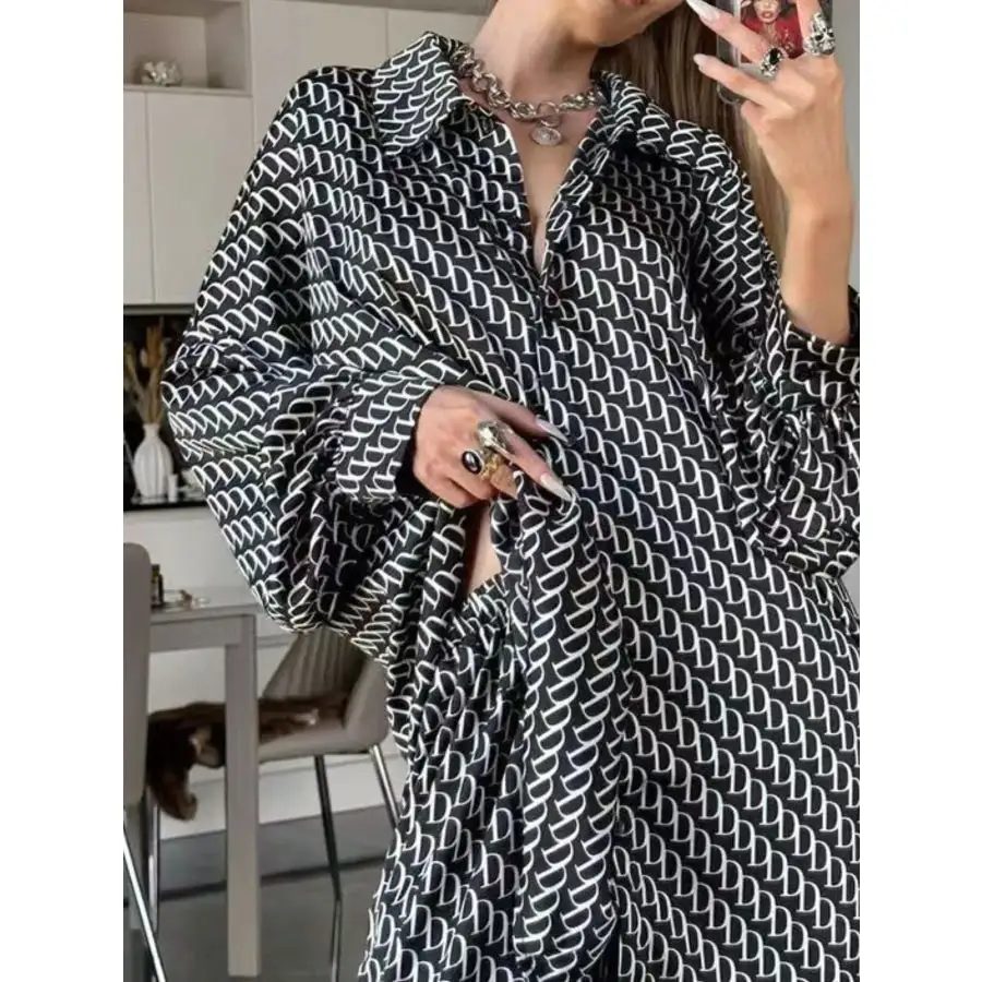 Printed Button Up Shirt and Pants Set