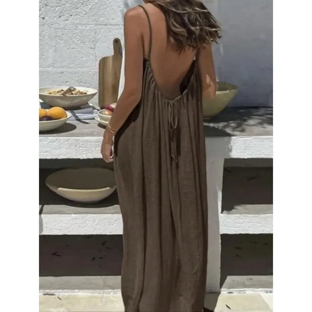 🔥Women's Cotton Linen Backless Loose Dress🔥10-Pack - All Colors Included, Only $24