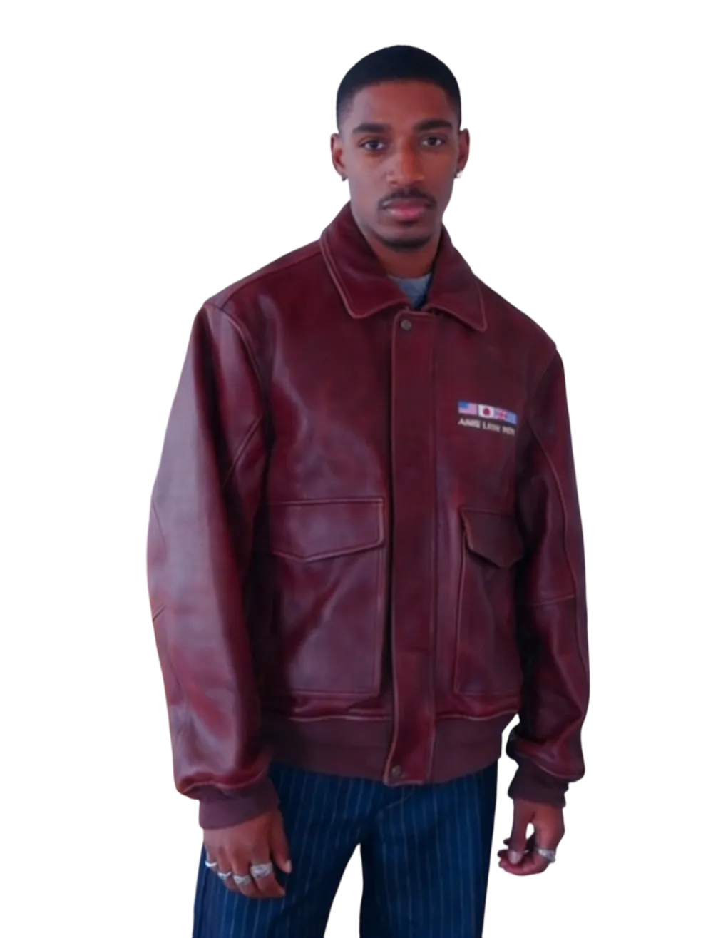 Men's solid color sporty windproof leather jacket