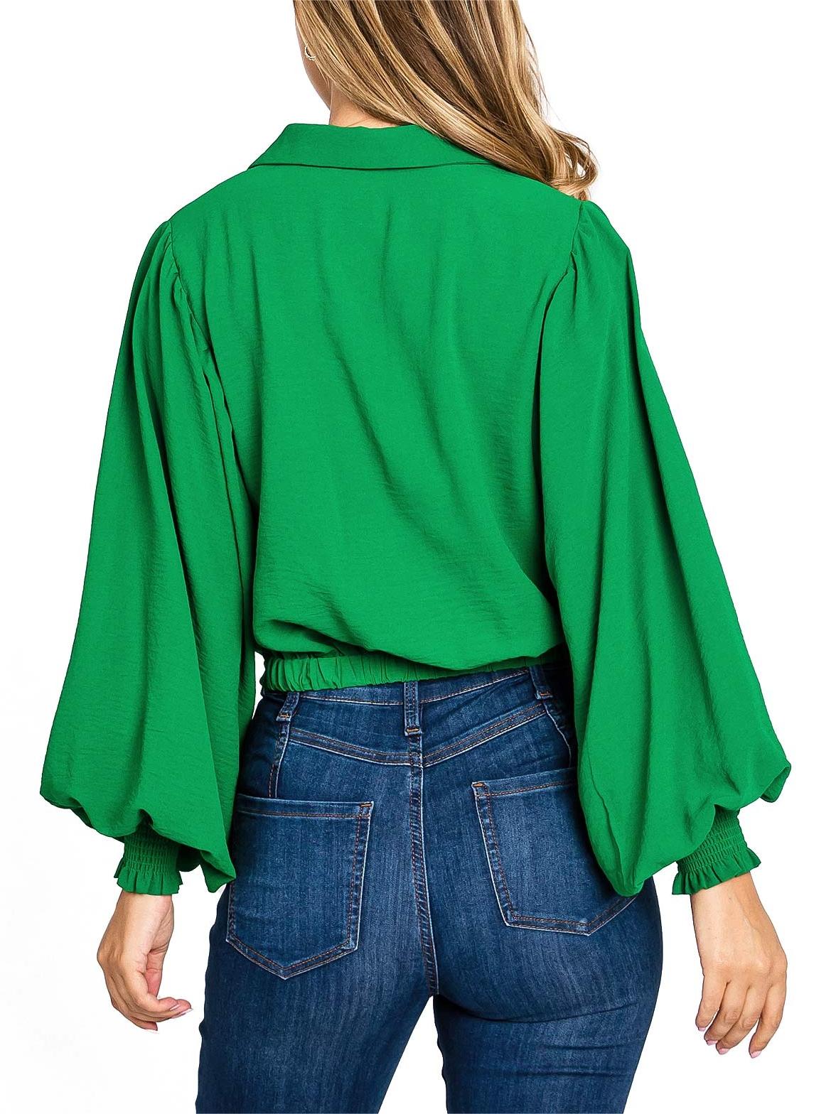 Emerald Green Puff - Sleeve Blouse