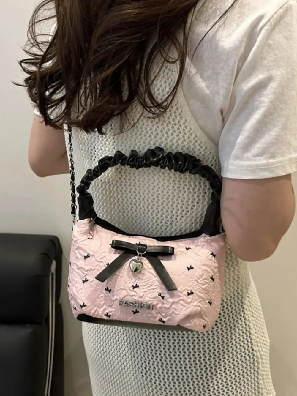 Bow Accent Ruched Crossbody Bag