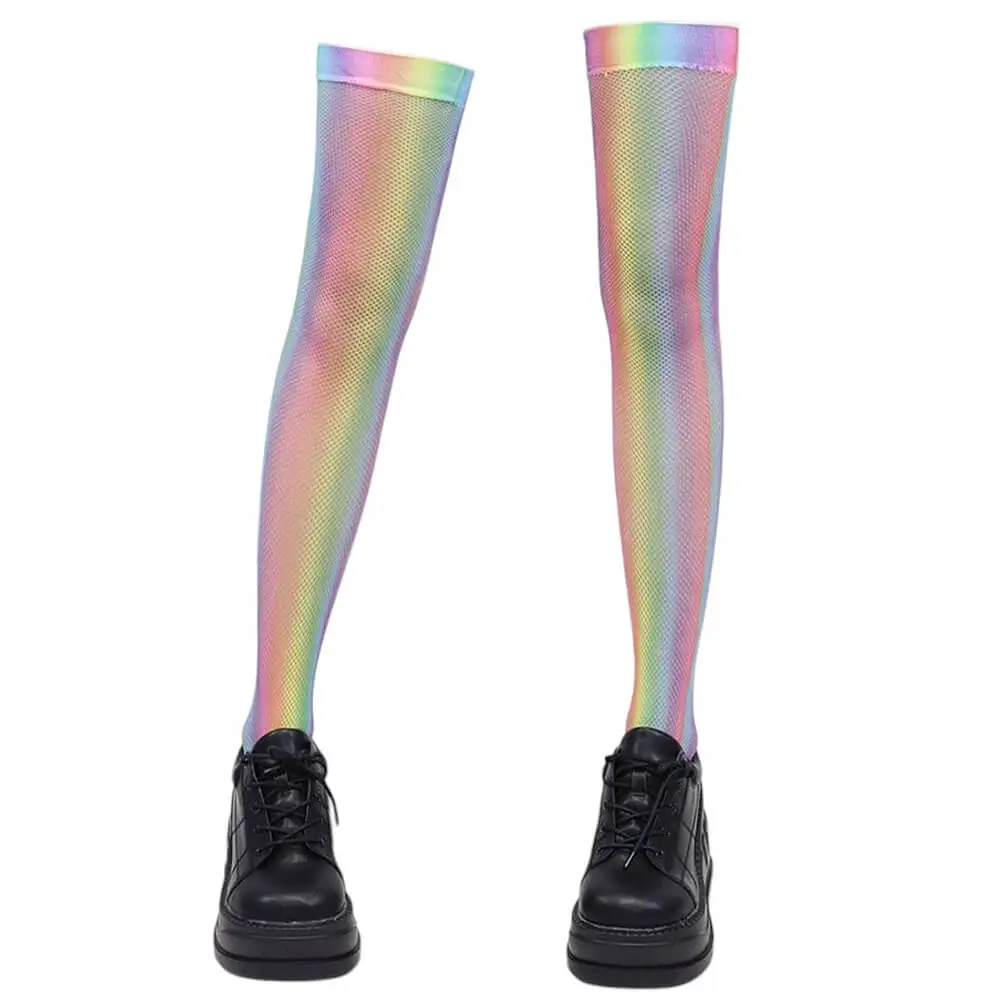 Iridescent Fishnet Knee High Socks