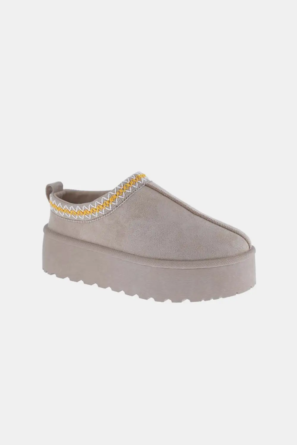 Textured Platform Embroidered Trim Slip-On Shoe
