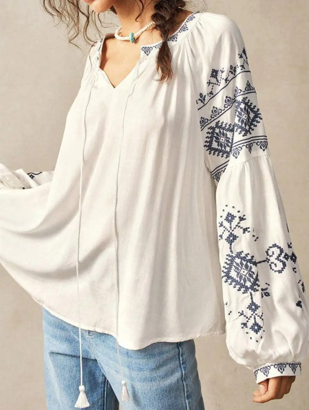 Vintage Print V Neck Tee