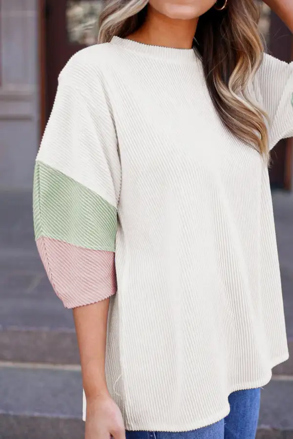White Color Block Ribbed Knit