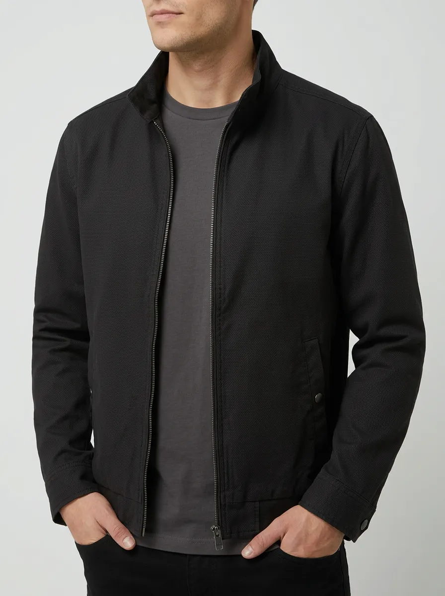 Solid Textured Zip Jacket