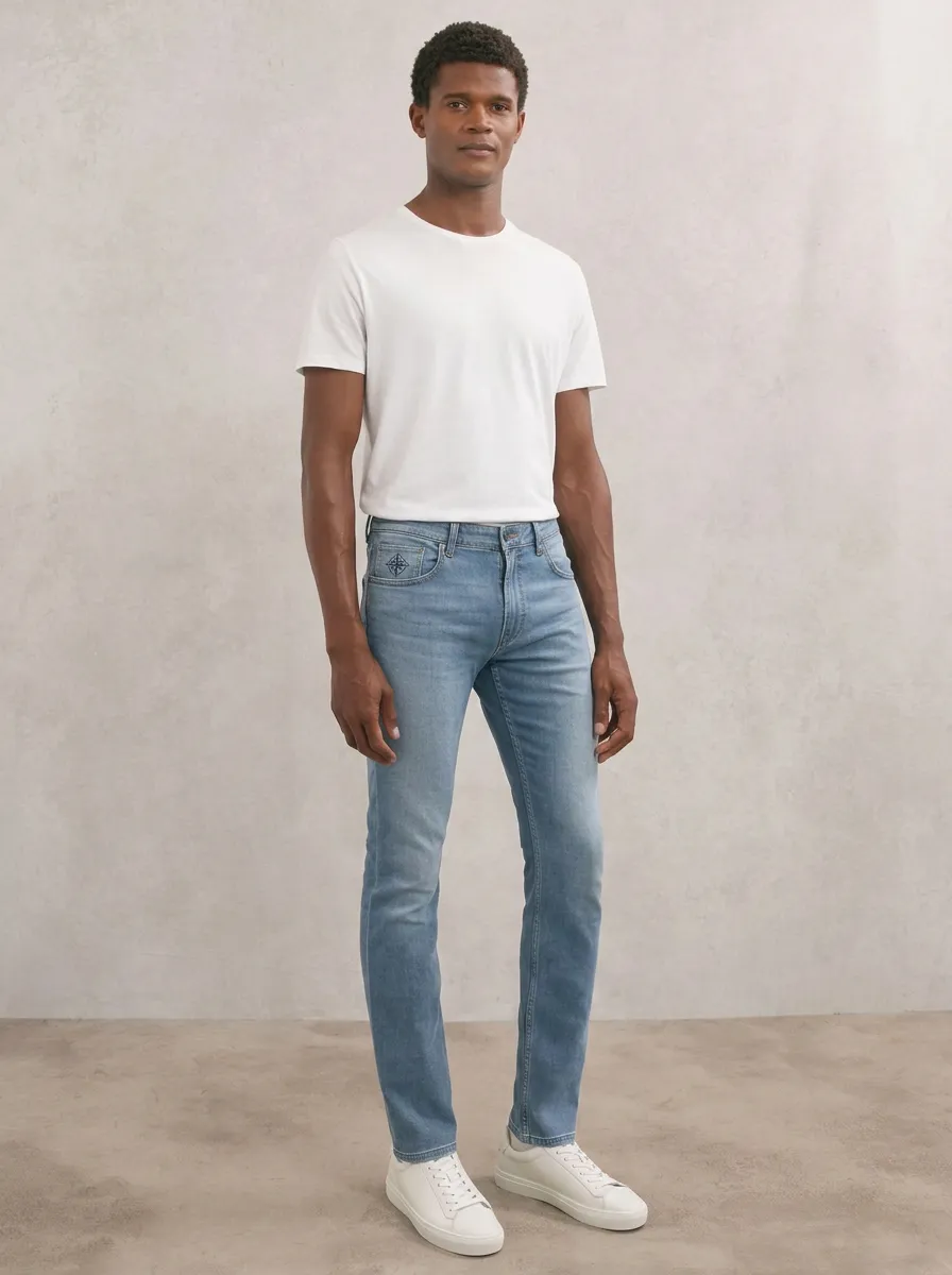 Men's Classic Everyday Geometric Logo Printed Stretch Denim Jeans