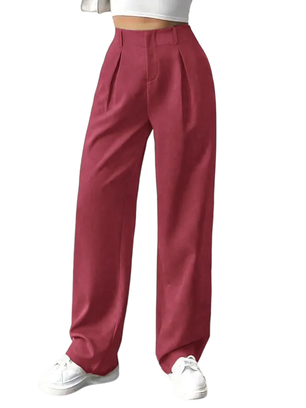Women's Solid Color Plicated Pocket Wide Leg Pants, Elegant Zipper Fly Trousers for Work Office Business, Ladies Spring & Fall Clothes