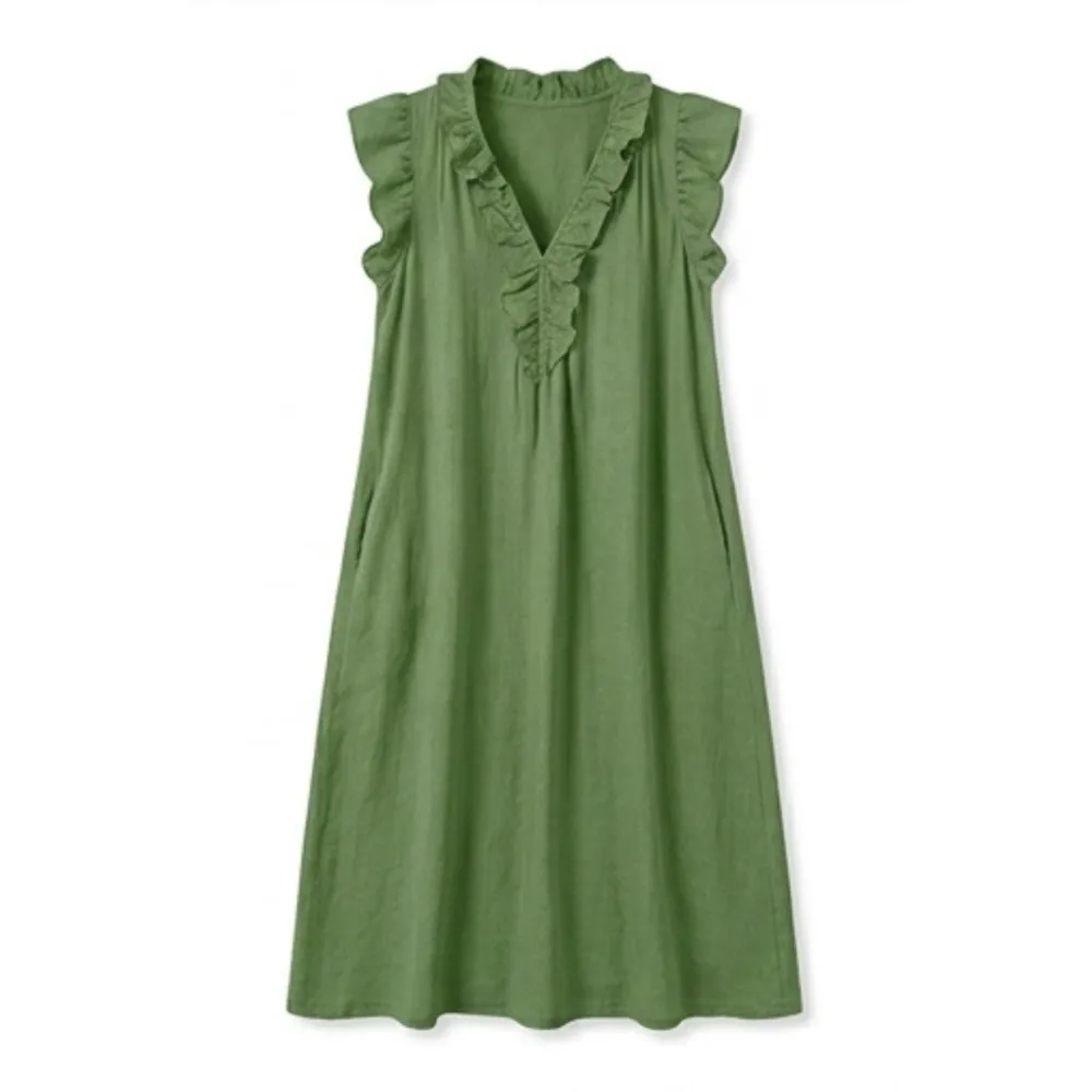 Ruffle Pocket V Midi Dress