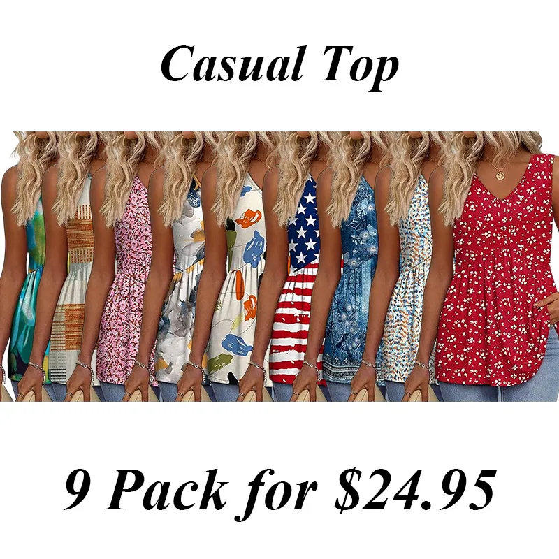 9PACK Womens Tank Tops 2025 Flowy Peplum Tops For Women Dressy Sleeveless V Neck Babydoll Tank Tops