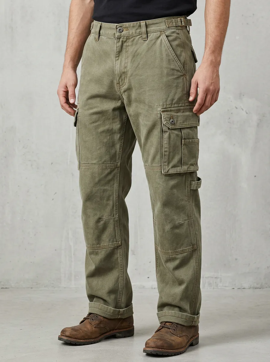 Men's Outdoor Utility Olive Green Multi-Pocket Cargo Pants