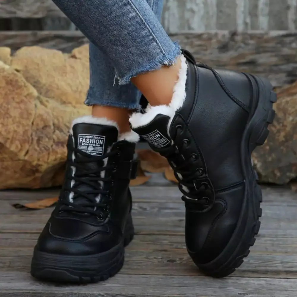 Warm Lined Ankle Boots with Buckle Detail