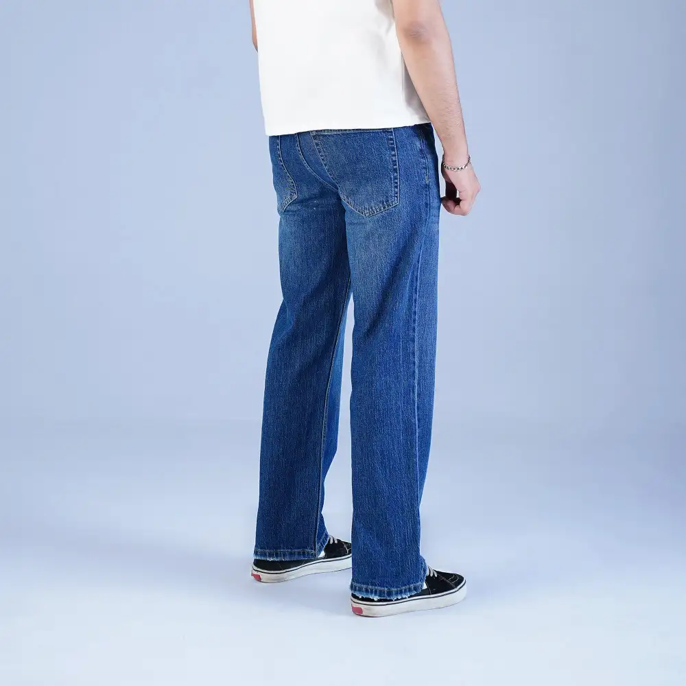 Men's Frayed Straight Stretch Denim Jeans
