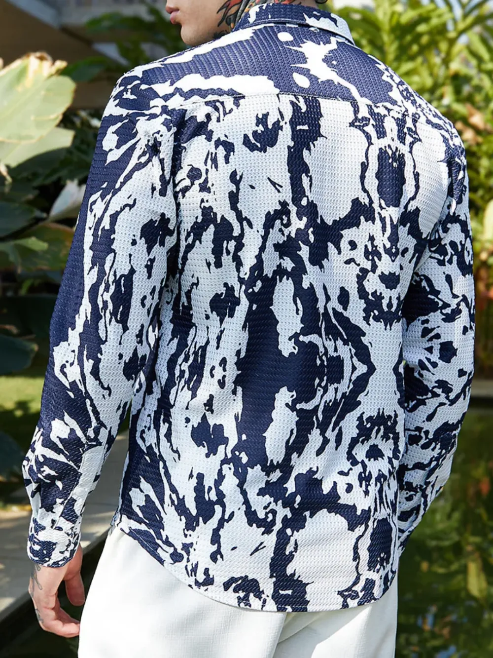 Abstract Print Long Sleeve Button Up Shirt