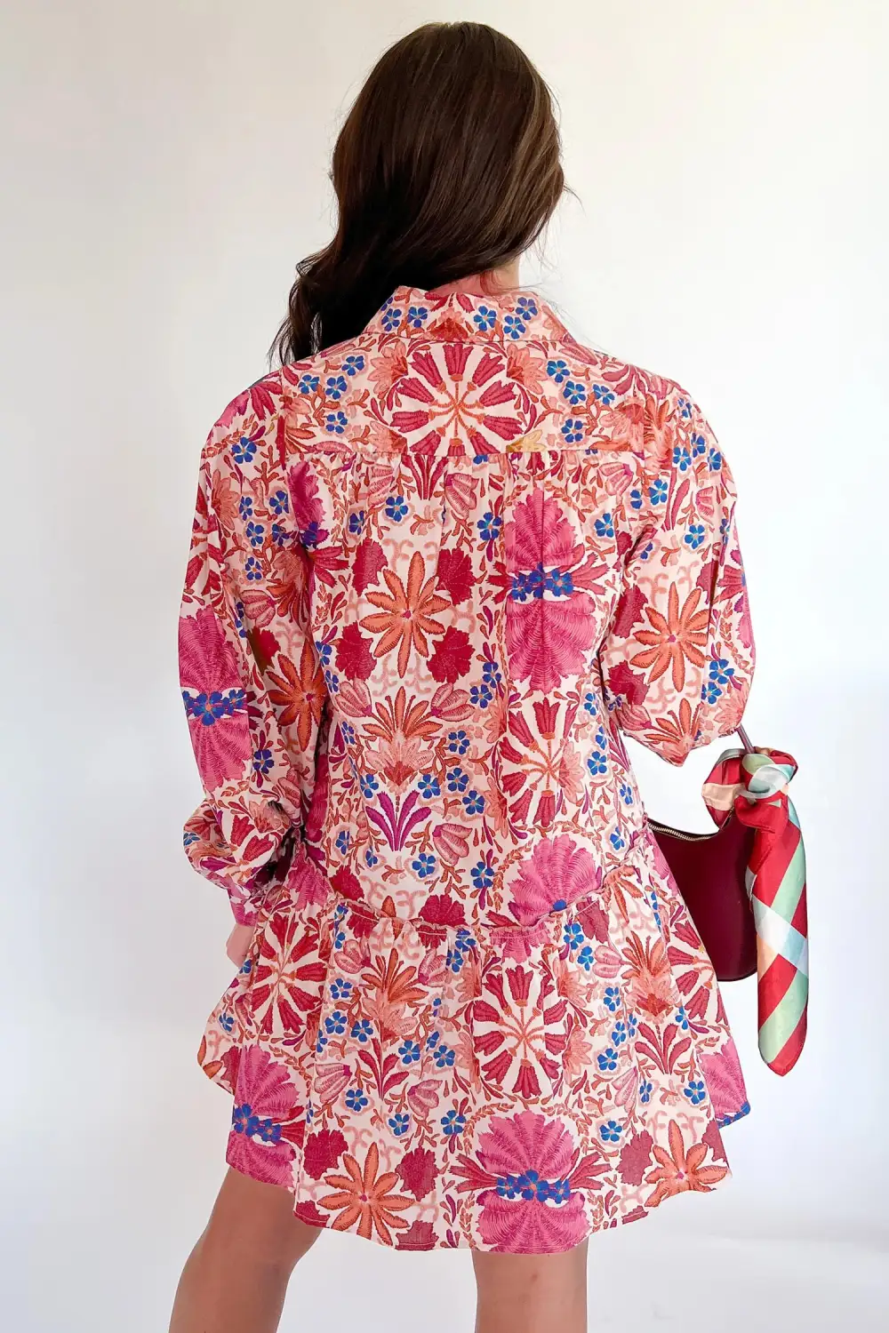 Fall Flower Print Long Sleeve Mini Dress