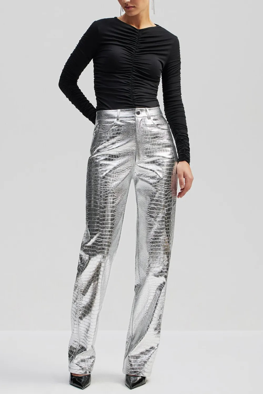 Straight Leg Metallic Trousers