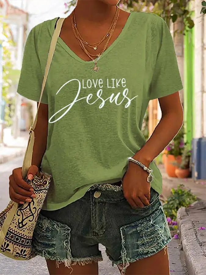 Women's Christian Love Like Jesus Print Casual T-Shirt