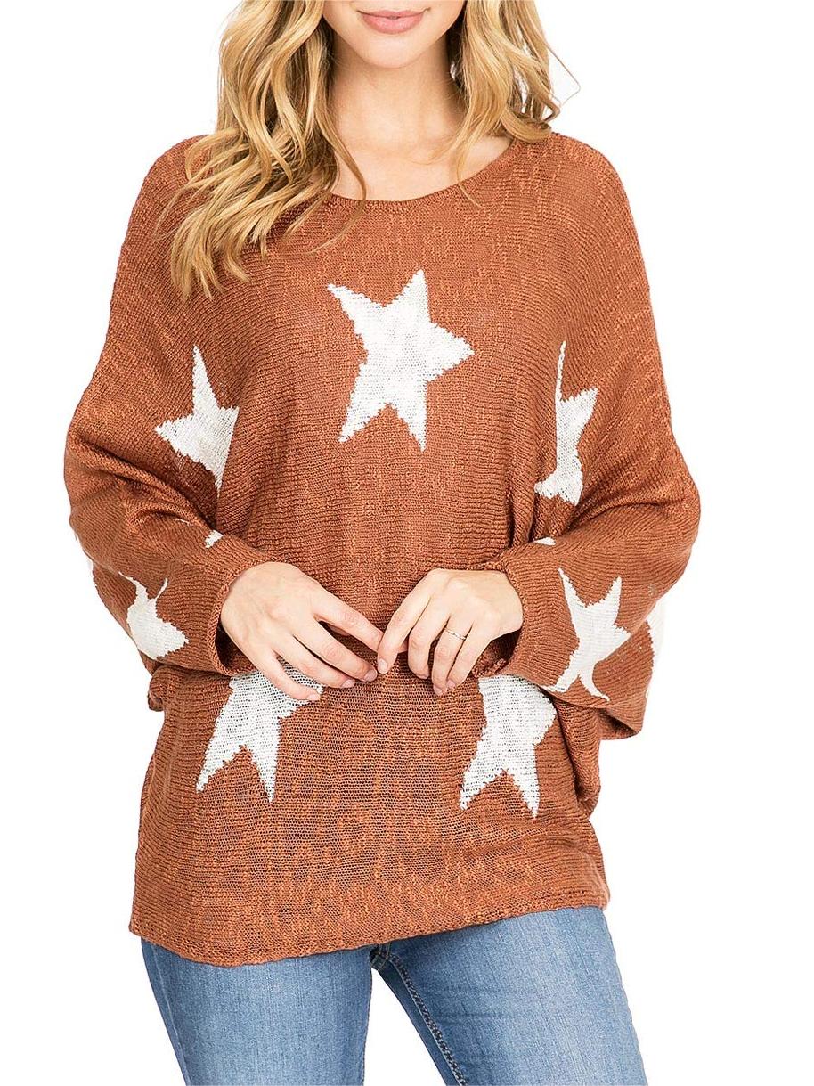 Maroon Star - Print Oversized Sweater