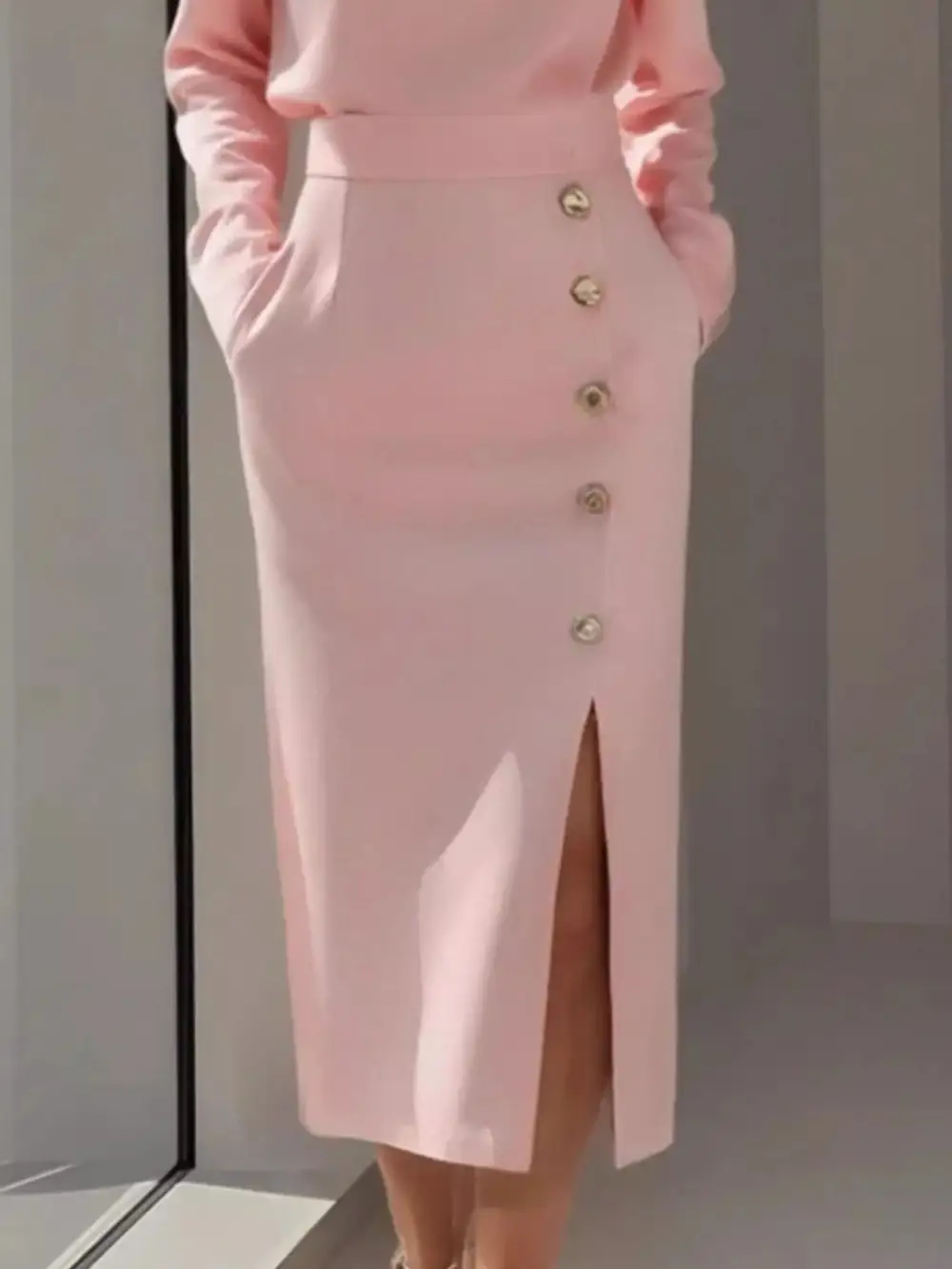 Slit Long Sleeve Midi Dress