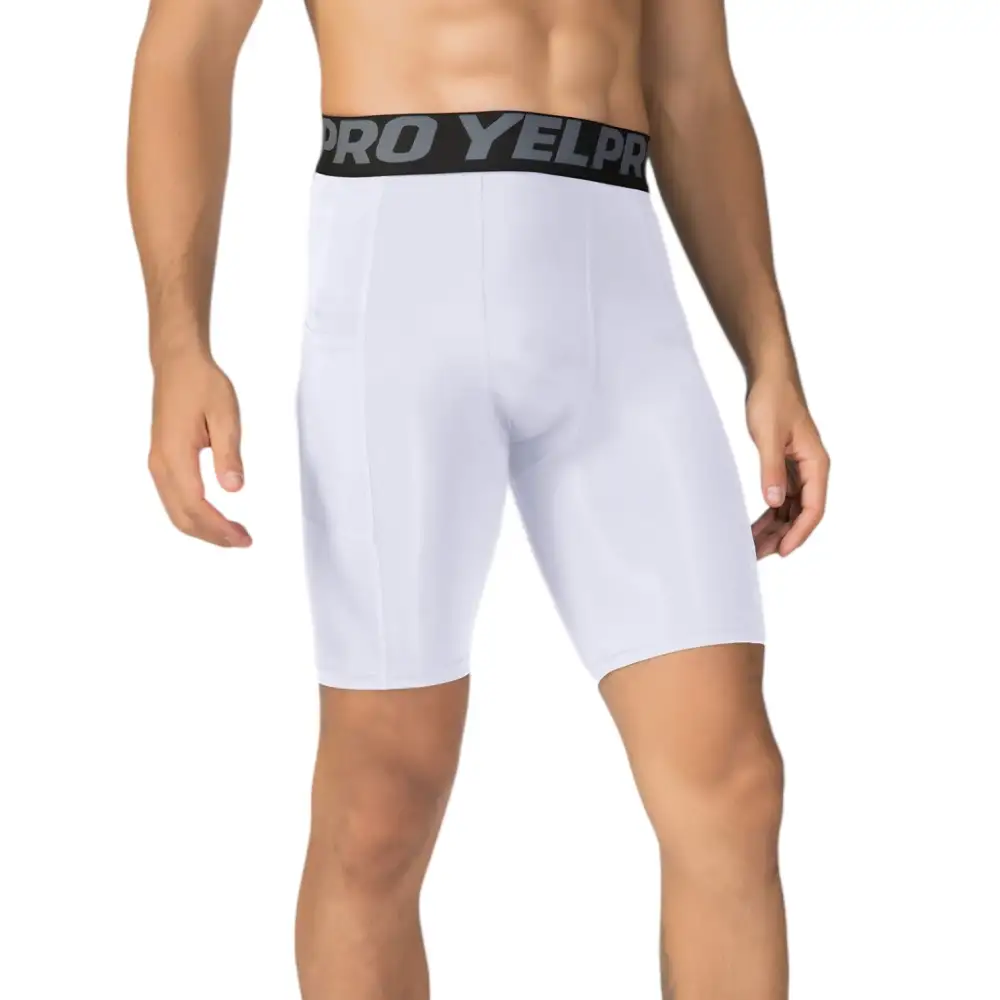 Elastic-Waist Wide-Waistband Compression Stretch Men's Athletic Shorts