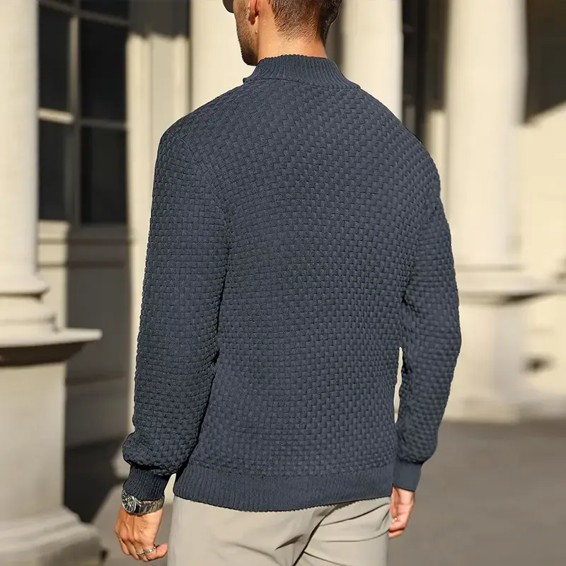 Men's Quarter-Zip Sweater Polo Zip Up Pullover Cable Knit Turtleneck Tops Long Sleeve